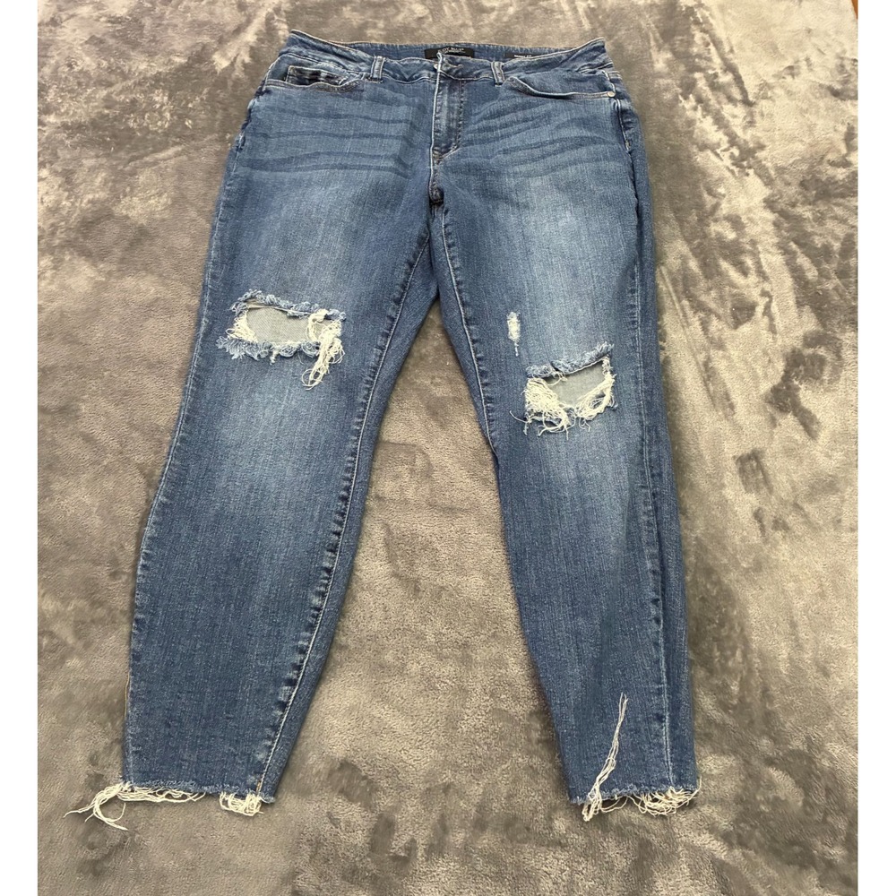 Judy Blue Skinny Jeans Womens 16W Blue Distressed Raw Hem Stretch Denim